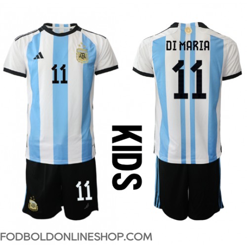 Argentina Angel Di Maria #11 Hjemme Trøje Børn VM 2022 Kortærmet (+ Korte bukser)